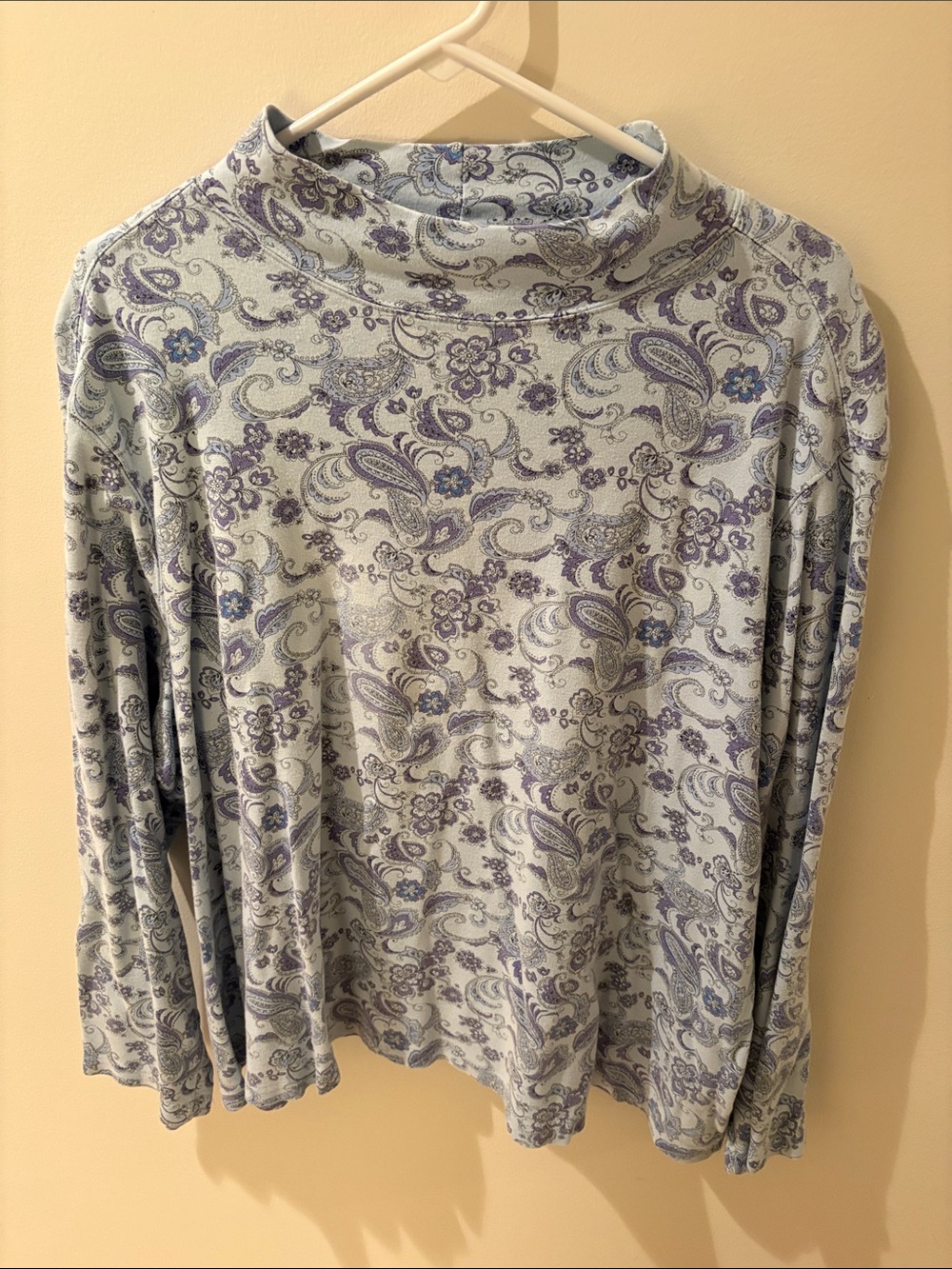 Basic Editions Light Blue and Lilac Paisley Long-Sleeve Turtleneck
